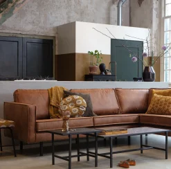 Ecksofa Leder Rodeo 3-Sitzer Cognac Links 300/160-BePureHome Sale