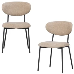 2er Set Retro Esszimmerstuhl Polsterstuhl Kjeld Samt Chenille Natur-WOOOD Outlet