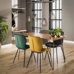 Essgruppe Baumkante Massiv Palu 130 + 4 Stühle Velvet Samt Anthrazit-Vintagehaus Discount