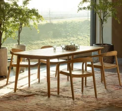 Essgruppe Gartentisch Outdoortisch Kris Akazienholz 215 cm + 4 Stühle Boru-WOOOD New