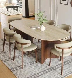 Essgruppe Travertin Tisch Tivoli + 6 Esszimmerstühle Linea-Vintagehaus New