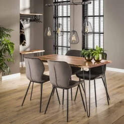 Esstisch Massivholz Baumkante Palu 130/70 Vintage Akazie Haarnadelbeine-Vintagehaus Discount