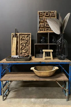 Esstisch oder Couchtisch Vintage Höhenverstellbarer Klapptisch 150/80 Blau-Vintagehaus New