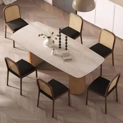 Esstisch Travertin Keramik Roma Säulen Eschenholz-Vintagehaus Clearance