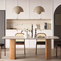 Esstisch Travertin Keramik Roma Säulen Eschenholz-Vintagehaus Clearance