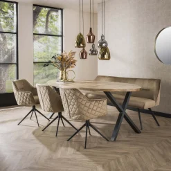 Esstischbank Polsterbank Pull Raute Samt 180 Beige-Vintagehaus Sale