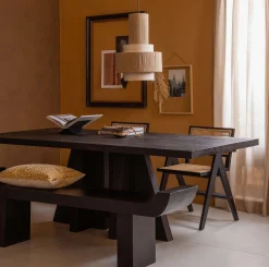 Esszimmer-Set Tripoli Massivholztisch, Bank & zwei Stühle schwarz-WOOOD Outlet