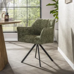 Esszimmerstuhl Armlehnstuhl Raster Drehbar Strukturstoff Grün-Vintagehaus Outlet