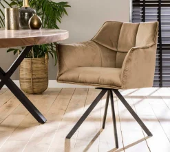 Esszimmerstuhl Armlehnstuhl Raster Drehbar Samt Champagner-Vintagehaus Outlet