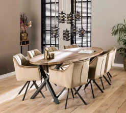 Esszimmerstuhl Armlehnstuhl Raster Drehbar Samt Champagner-Vintagehaus Outlet