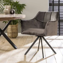 Esszimmerstuhl Armlehnstuhl Raster Drehbar Samt Anthrazit-Vintagehaus