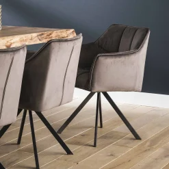 Esszimmerstuhl Armlehnstuhl Raster Drehbar Samt Anthrazit-Vintagehaus