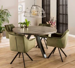 Esszimmerstuhl Armlehnstuhl Raster Drehbar Samt Grün-Vintagehaus Discount