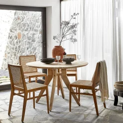 Esszimmerstuhl Novita Teak Rattan Wiener Geflecht Braun-Raw Materials Online