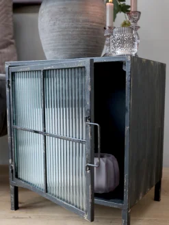 Factory Kleiner Schrank Nachttisch Vintage Gerilltes Glas-Chic Antique Sale