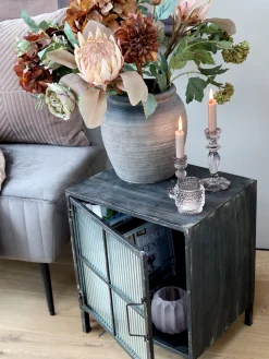 Factory Kleiner Schrank Nachttisch Vintage Gerilltes Glas-Chic Antique Sale