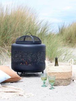 Feuerstelle Outdoorofen Feuerofen Kaminofen Metall Lochstahl-Chic Antique