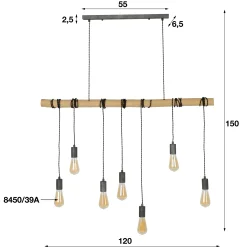 Hängelampe Bambusstab gewickelt 7er-Vintagehaus Lampen Outlet