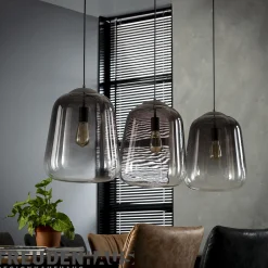Hängelampe Bulb 3er Industrial Rauchglas Shaded Altsilber XL-Vintagehaus Lampen Discount