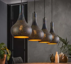 Hängelampe Industrial Kegel 4 Schirme Schwarz Braune Maserung Ø 25cm-Vintagehaus Lampen Best