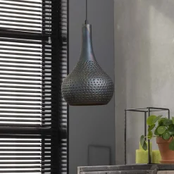 Hängelampe Industrial Kegel Schwarz Braune Maserung Ø 25 cm-Vintagehaus Lampen Discount