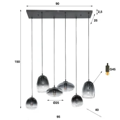 Hängelampe Retro Mixed 6er Vintage Rauchglas-Vintagehaus Lampen Clearance
