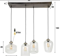 Hängelampe Retro Mixed 4er Klarglas-Vintagehaus Lampen Clearance