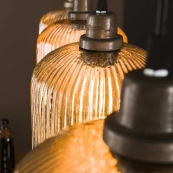 Hängelampe Retro Stripes 4 Glasschirme Bernstein-Vintagehaus Lampen Online