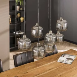 Hängelampe Retro Stripes 7 Glaschirme Silbergrau-Vintagehaus Lampen New