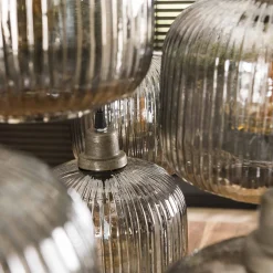 Hängelampe Retro Stripes 7 Glaschirme Silbergrau-Vintagehaus Lampen New