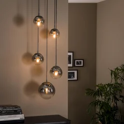 Hängelampe Shaded Bubble 5er Gestuft Rauchglas-Vintagehaus Lampen New