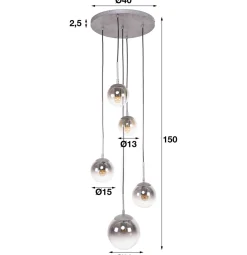 Hängelampe Shaded Bubble 5er Gestuft Rauchglas-Vintagehaus Lampen New
