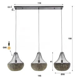 Hängelampe Vintage 3er Kegel Geflochten-Vintagehaus Lampen Outlet