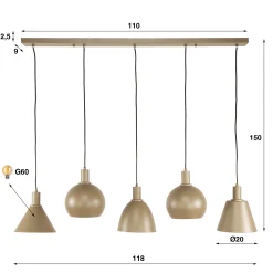 Industrial Hängelampe Metallo Beige mit unterschiedlichen Schirmen-Vintagehaus Lampen New