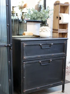 Industrial kleine Kommode Nachttisch Factory Metall 2 Schubladen-Chic Antique Sale