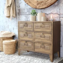 Industrial Kommode Spind Amaury Metall 6 Fächer Antik-Messing-Chic Antique Best