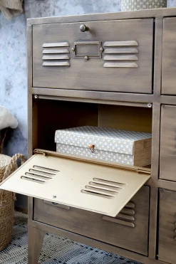 Industrial Kommode Spind Amaury Metall 6 Fächer Antik-Messing-Chic Antique Best