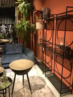 Industrial Regal Art Deco Metall Circle mit Rauchglasböden-PTMD Hot