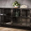 Industrial Sideboard Rift Gun Metall Glas 4türig Vitrine Used-Look-Vintagehaus Sale