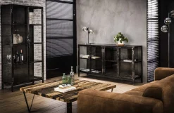 Industrial Sideboard Rift Gun Metall Glas 4türig Vitrine Used-Look-Vintagehaus Sale