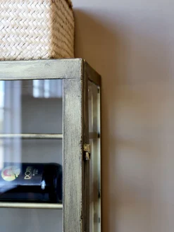 Industrial Weinregal Laurent Metallkorpus und Glas Antik-Gold für 26 Flaschen-Chic Antique Clearance