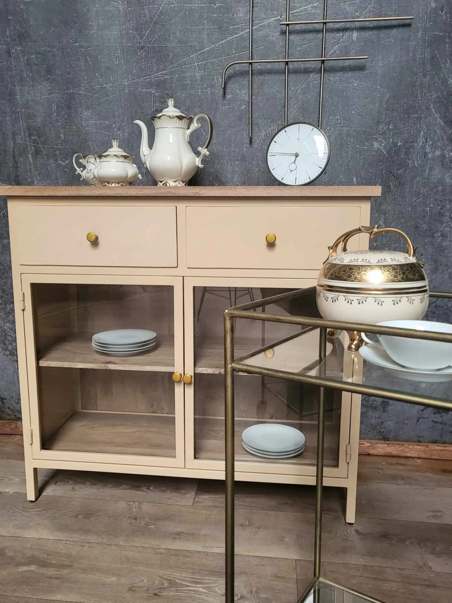 Landhaus Sideboard Vintage 2türig Provence Metall Holz Champagner-Vintagehaus Sale