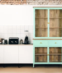 Landhaus Vitrine Küchenbuffet Provence Vintage Metall Holz Azure 200-Vintagehaus