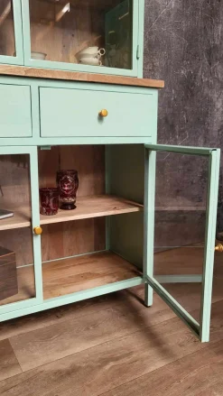 Landhaus Vitrine Küchenbuffet Provence Vintage Metall Holz Azure 200-Vintagehaus