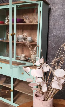 Landhaus Vitrine Küchenbuffet Provence Vintage Metall Holz Azure 200-Vintagehaus