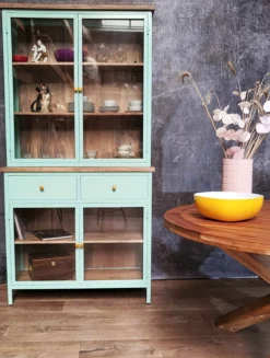 Landhaus Vitrine Küchenbuffet Provence Vintage Metall Holz Azure 200-Vintagehaus