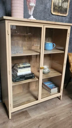 Landhaus Vitrine Provence Vintage Metallkorpus Holz Champagner 130-Vintagehaus Best