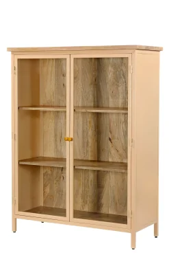 Landhaus Vitrine Provence Vintage Metallkorpus Holz Champagner 130-Vintagehaus Best