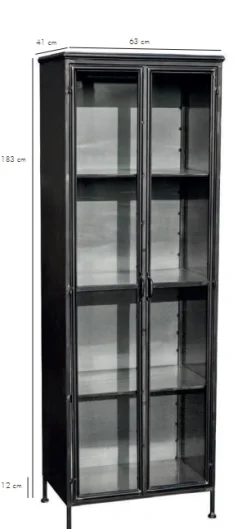 Metallschrank Vitrine Purist 180 Vintage Industrial Metall/Glass-PTMD Online