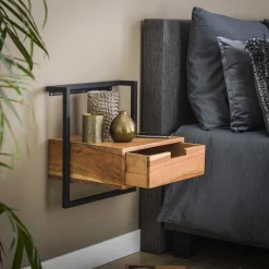 Nachttisch Solid Air Akazie Metall mit Wandhalterung-Vintagehaus New